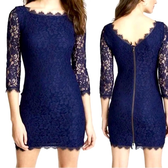 DVF Diane von Furstenberg Navy Lace Dress - size 4 - Picture 3 of 4